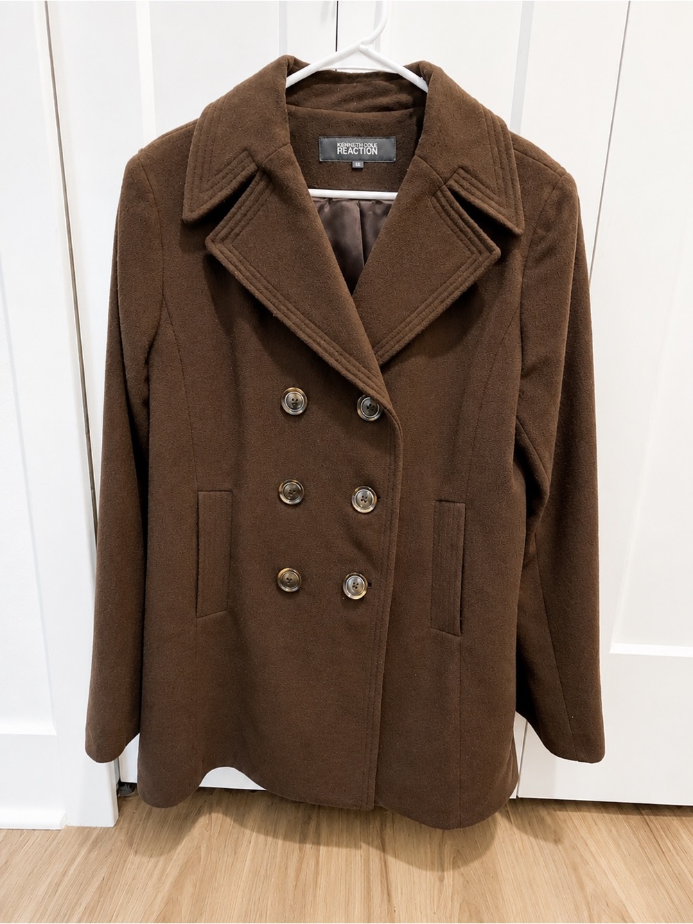 Kenneth Cole Brown Double-Breasted Wool Peacoat